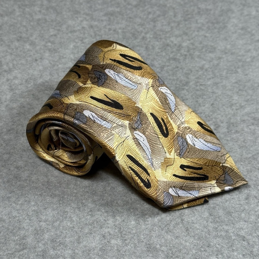 Vintage J Garcia Silk Necktie Purple Tree Abstract Gold Brown Blue USA 58x3.75